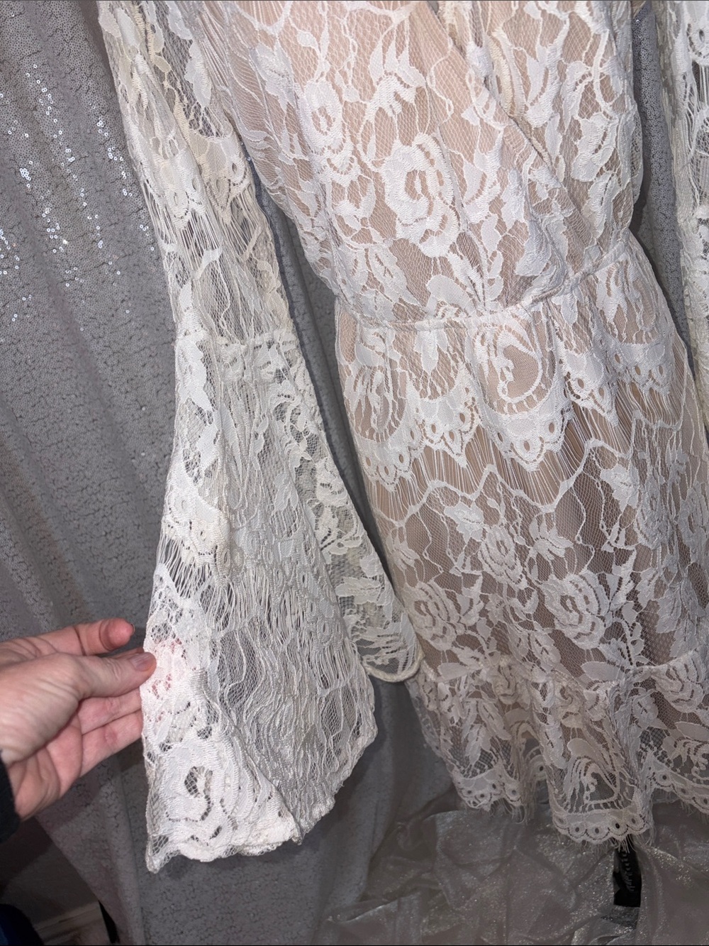 Southern Fried Chics Ivory Lace Long Sleeve V-Neck Dress - Picture 3 of 6